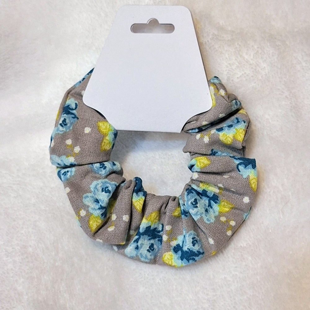 Grey With Blue Roses Scrunchie